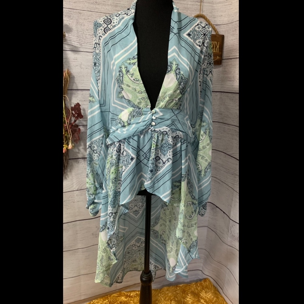 NY & Co Soho Jeans hi-lo tunic boho paisley blouse